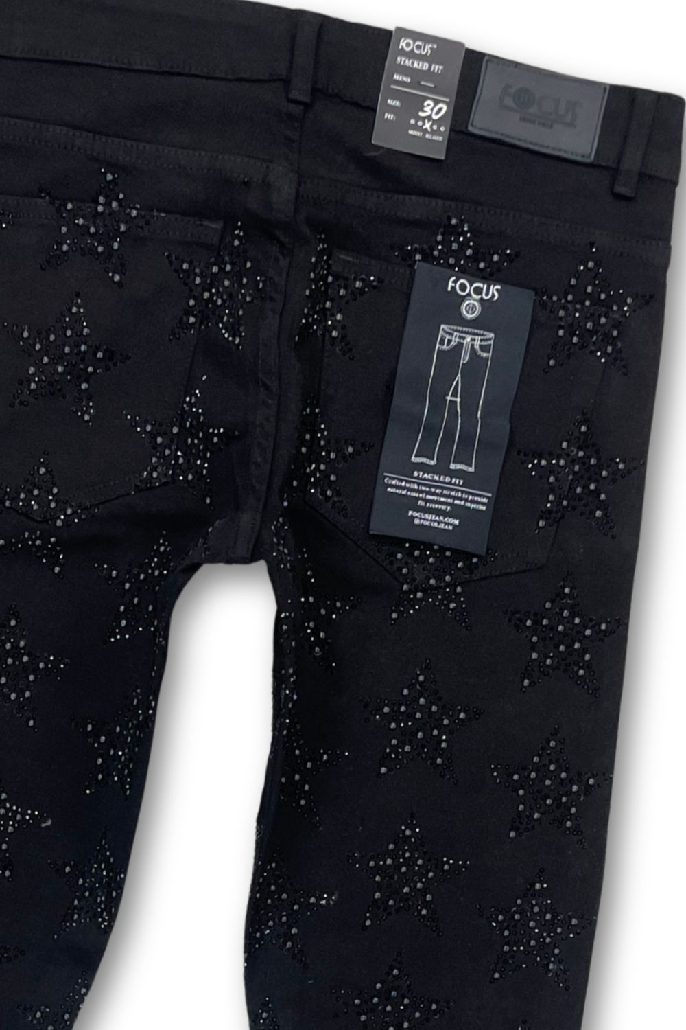 Focus Rhinestone Stars Stacked Jeans - Black