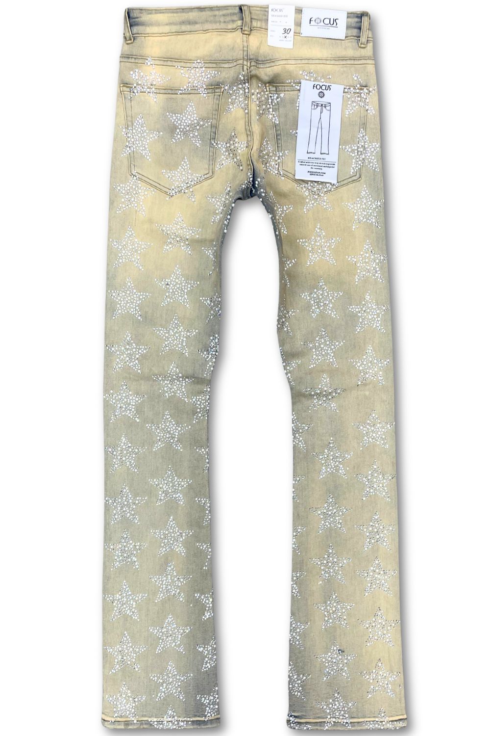 Focus Rhinestone Stars Stacked Jeans - Vintage