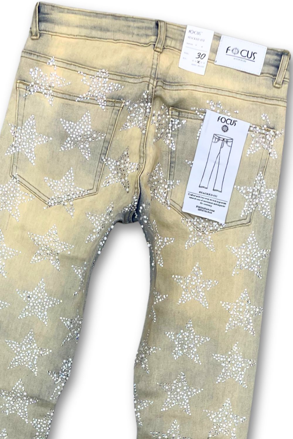 Focus Rhinestone Stars Stacked Jeans - Vintage