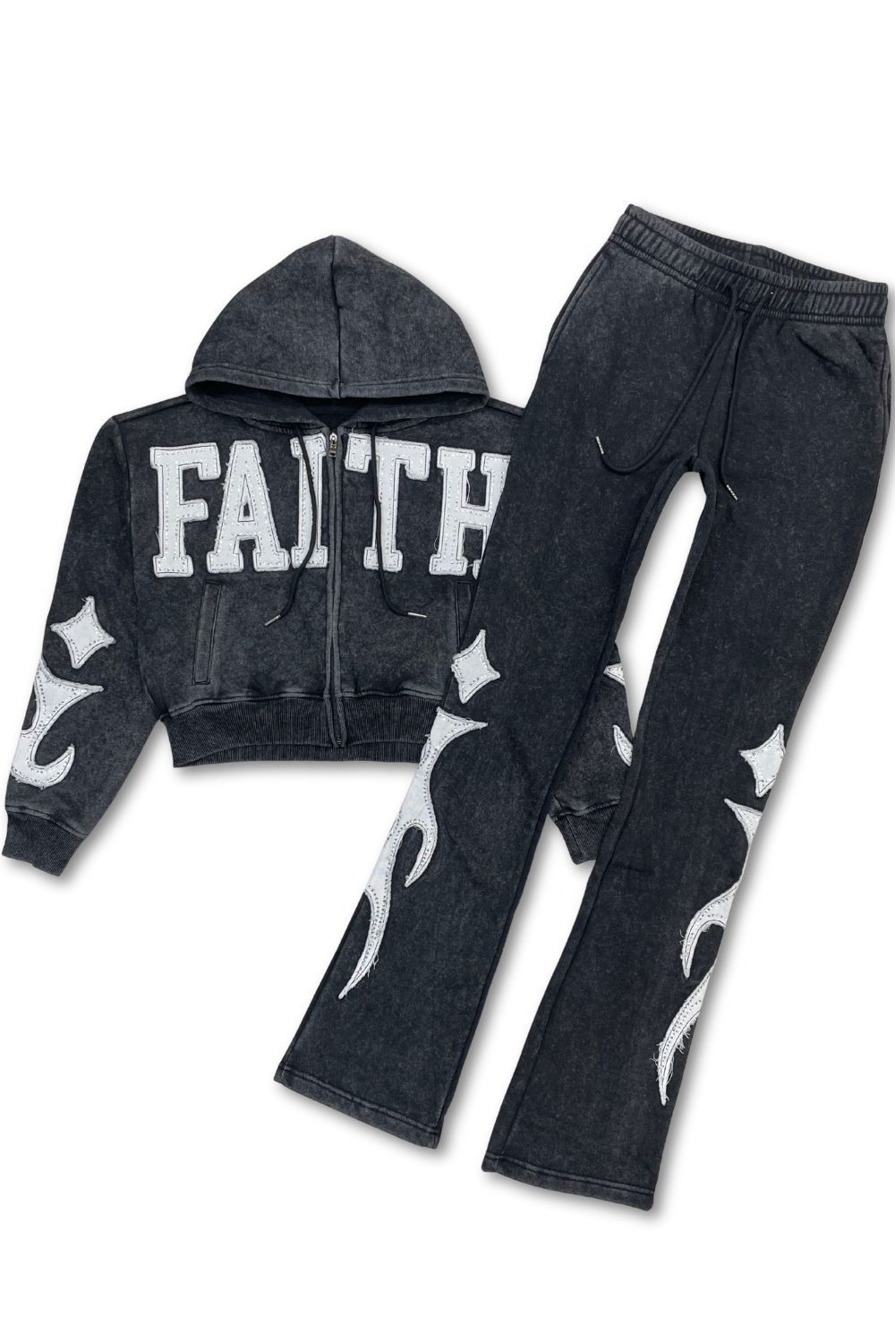 Women’s Red Fox Faith Rhinestone Stacked Sweatsuit - Black