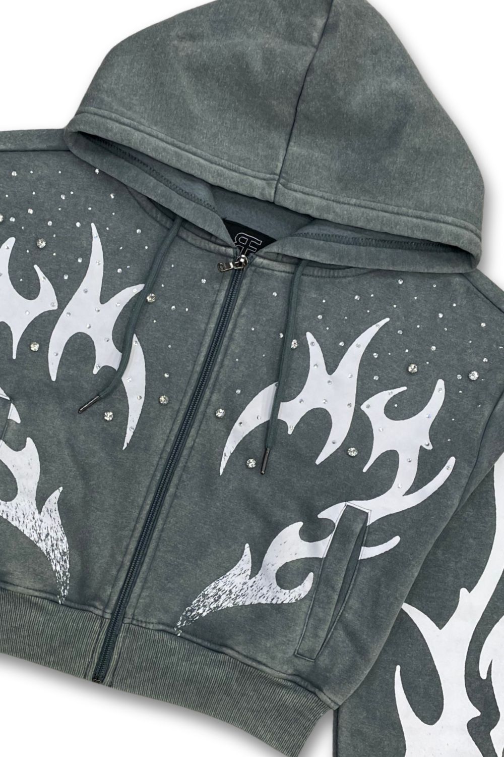 Women’s Red Fox Embellished Rhinestone Stacked Sweatsuit - Slate