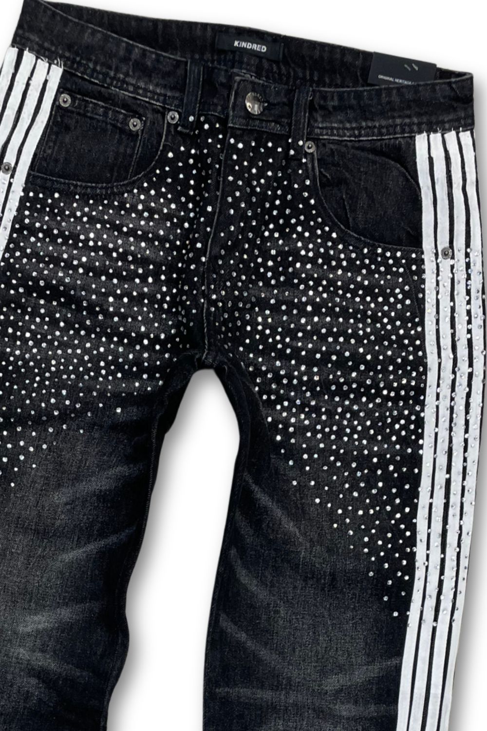Kindred Rhinestone Stripes Baggy Fit Stacked Jeans