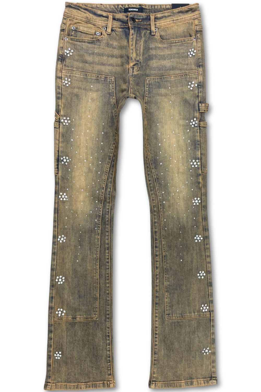 Kindred Coated Waxed Rhinestone Stacked Jeans