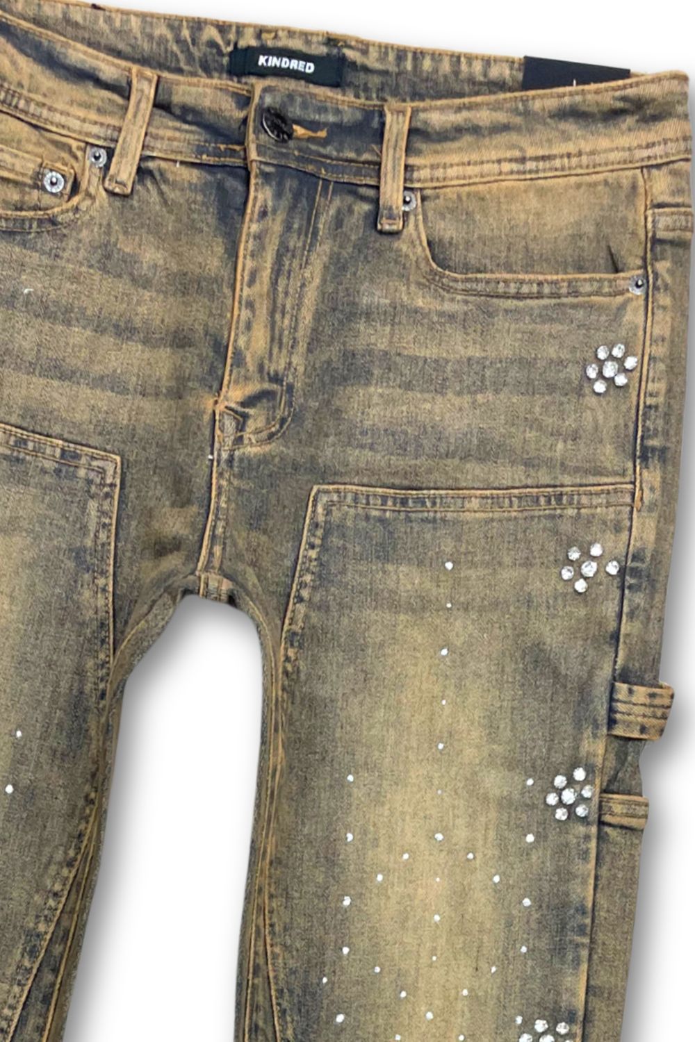 Kindred Coated Waxed Rhinestone Stacked Jeans