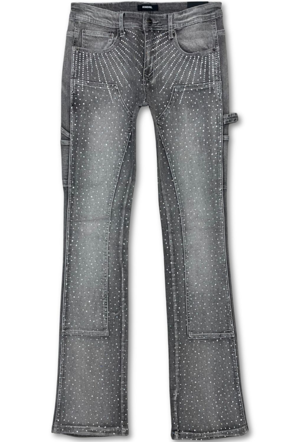 Kindred Full Rhinestone Stacked Jeans - Grey