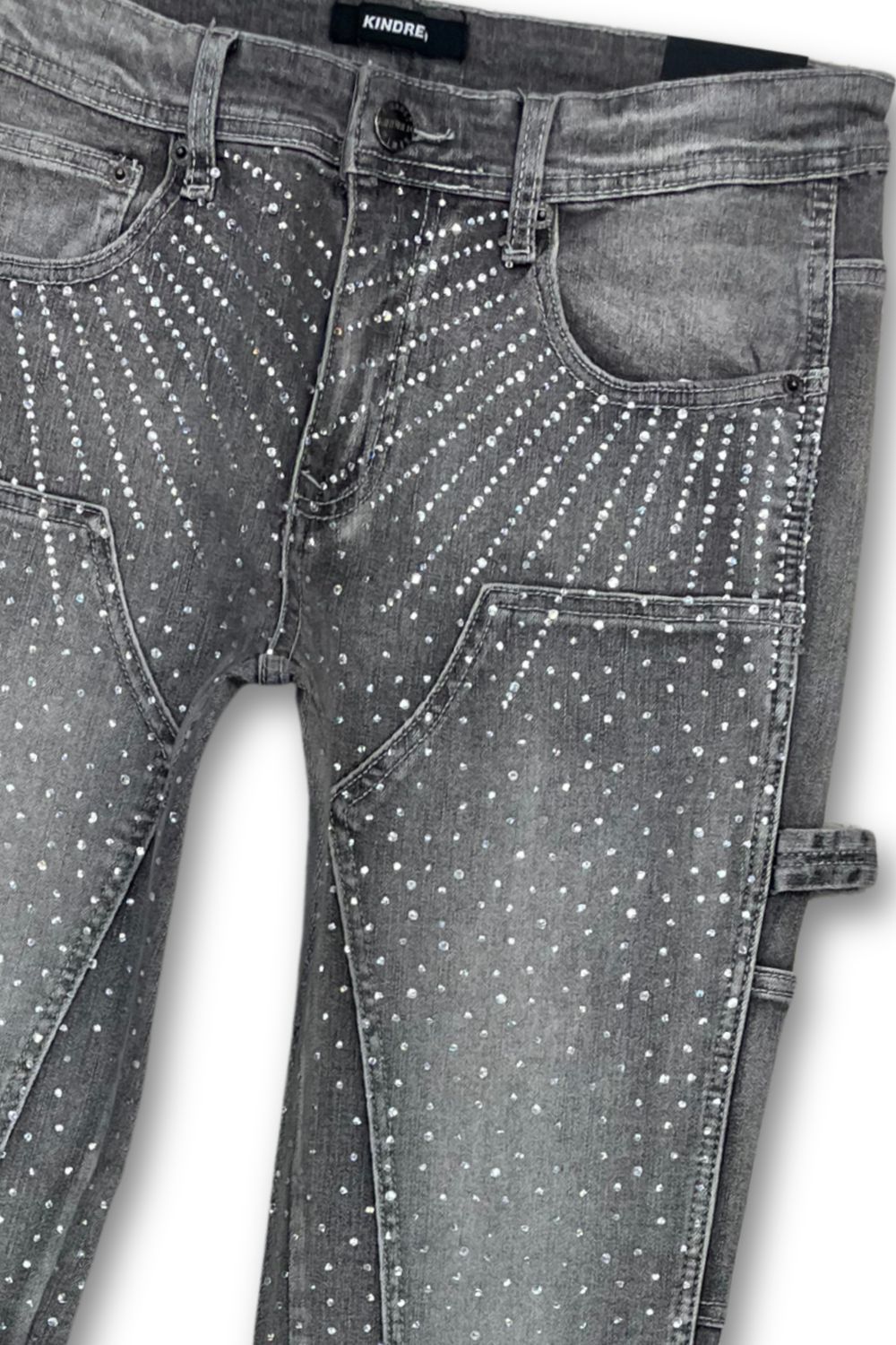 Kindred Full Rhinestone Stacked Jeans - Grey
