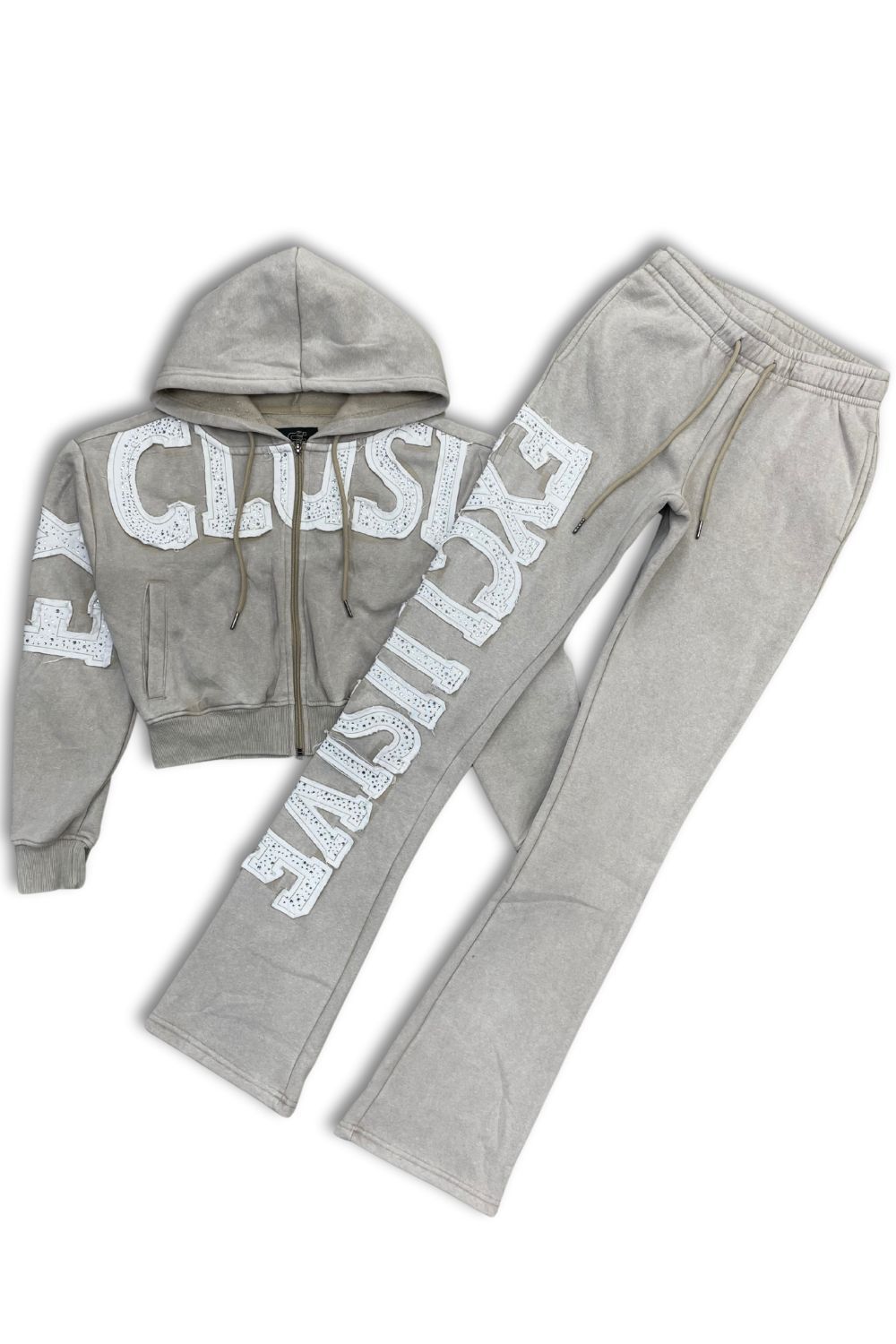 Women’s Red Fox Exclusive Rhinestone Stacked Sweatsuit - Tan