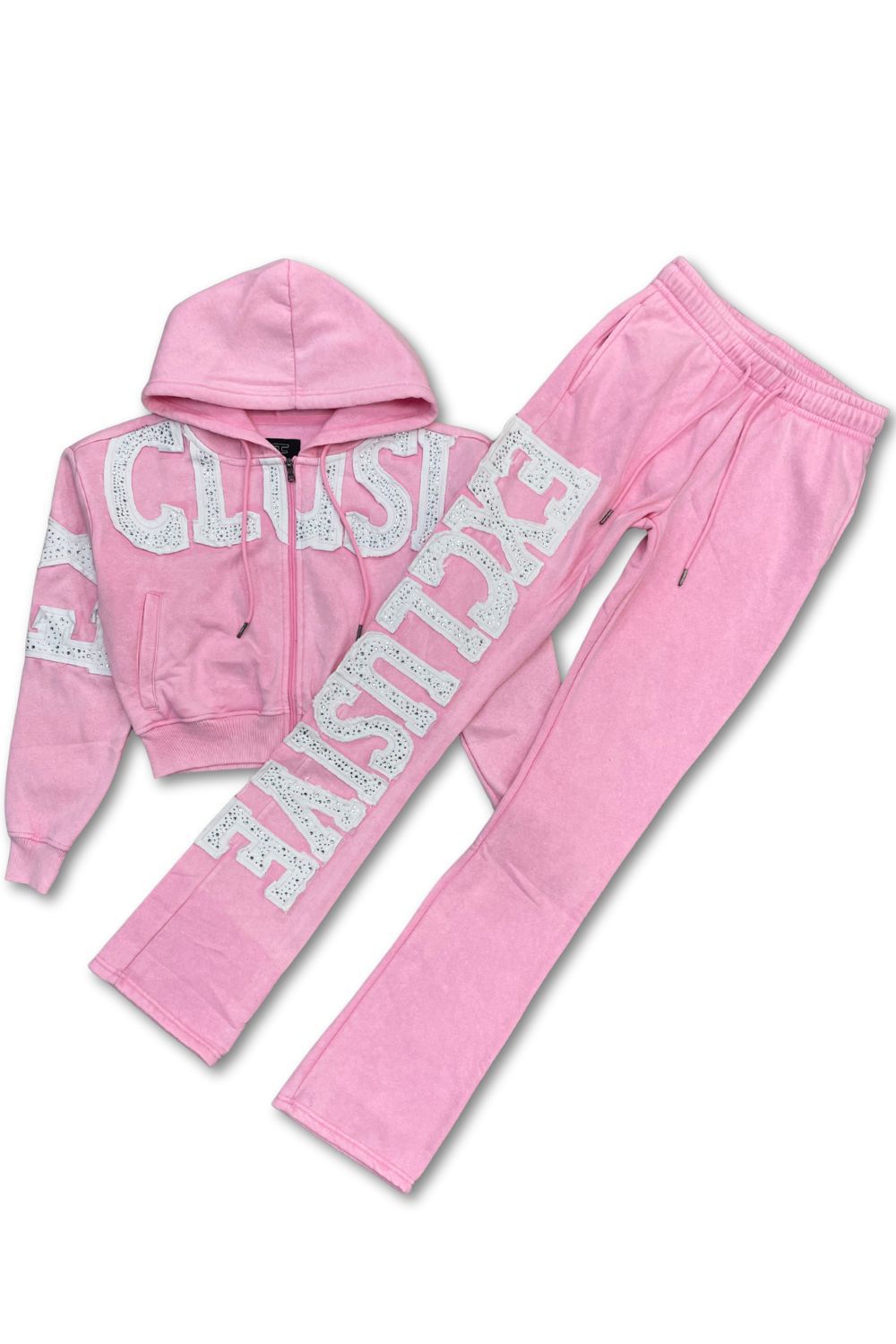 Women’s Red Fox Exclusive Rhinestone Stacked Sweatsuit - Pink
