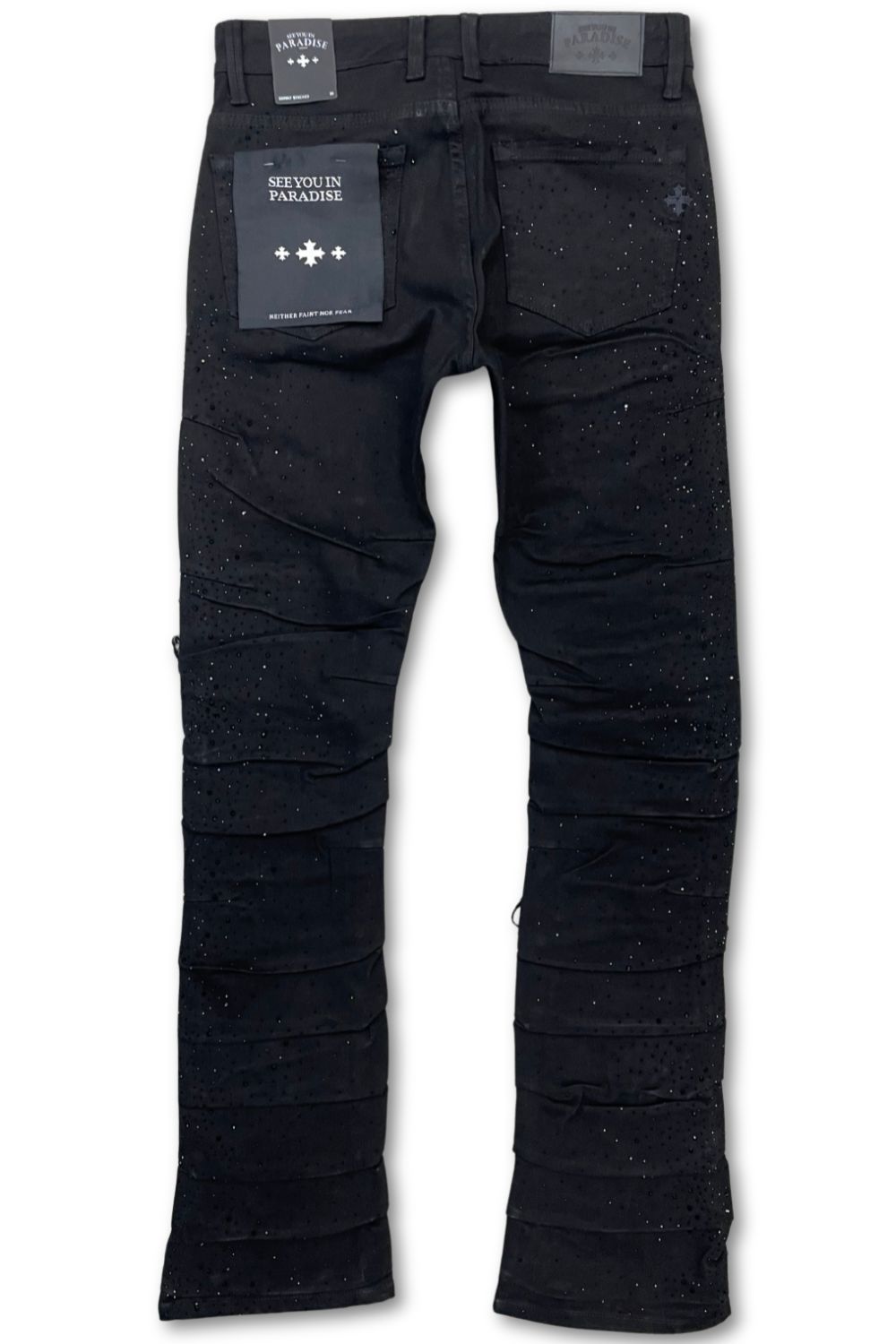 See You In Paradise Rhinestone Stacked Jeans - Black