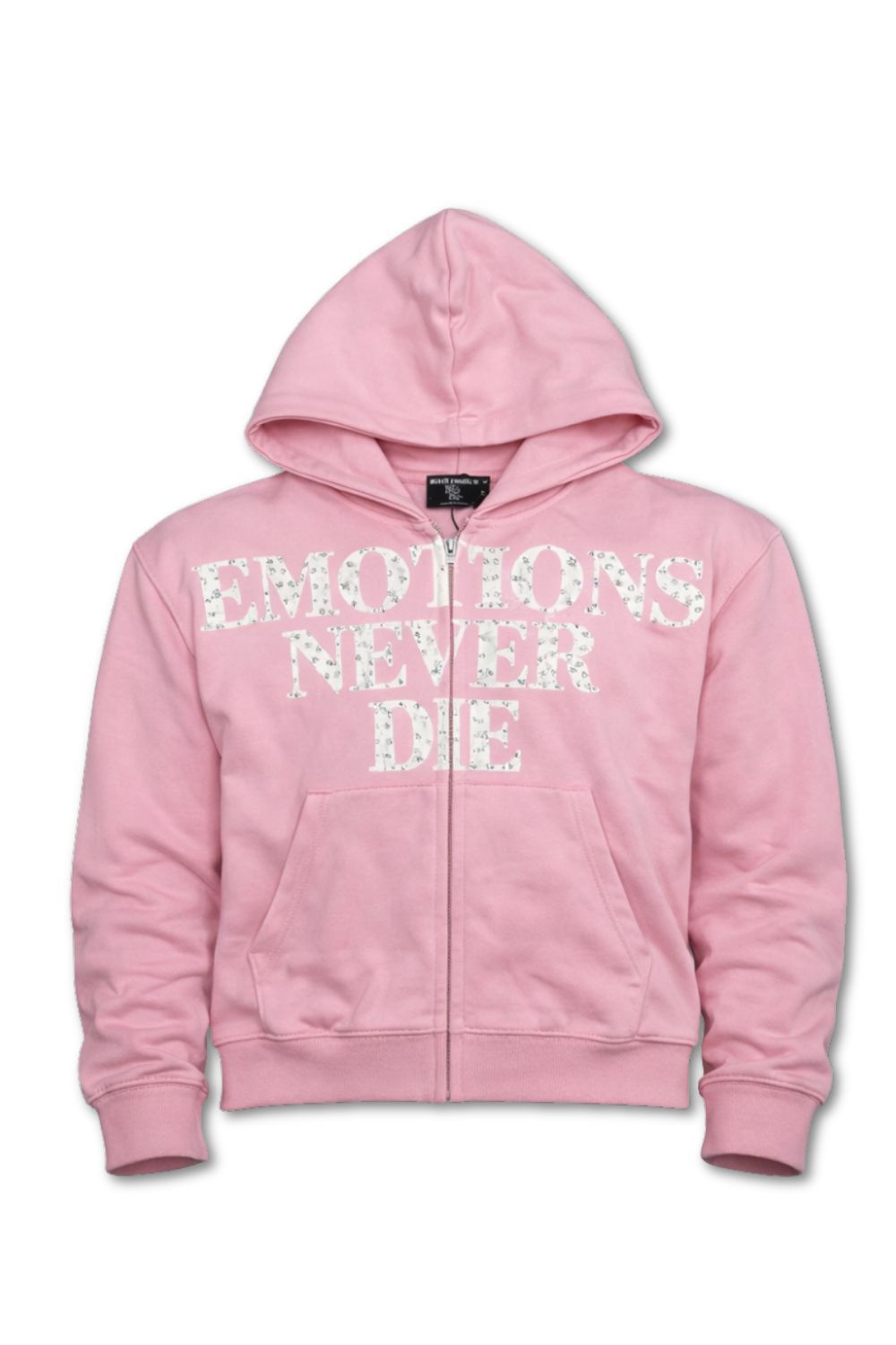 Mixed Emotions Emotions Never Die Rhinestone Zip Up Hoodie - Pink