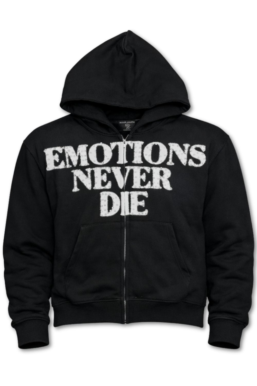 Mixed Emotions Emotions Never Die Rhinestone Zip Up Hoodie - Black