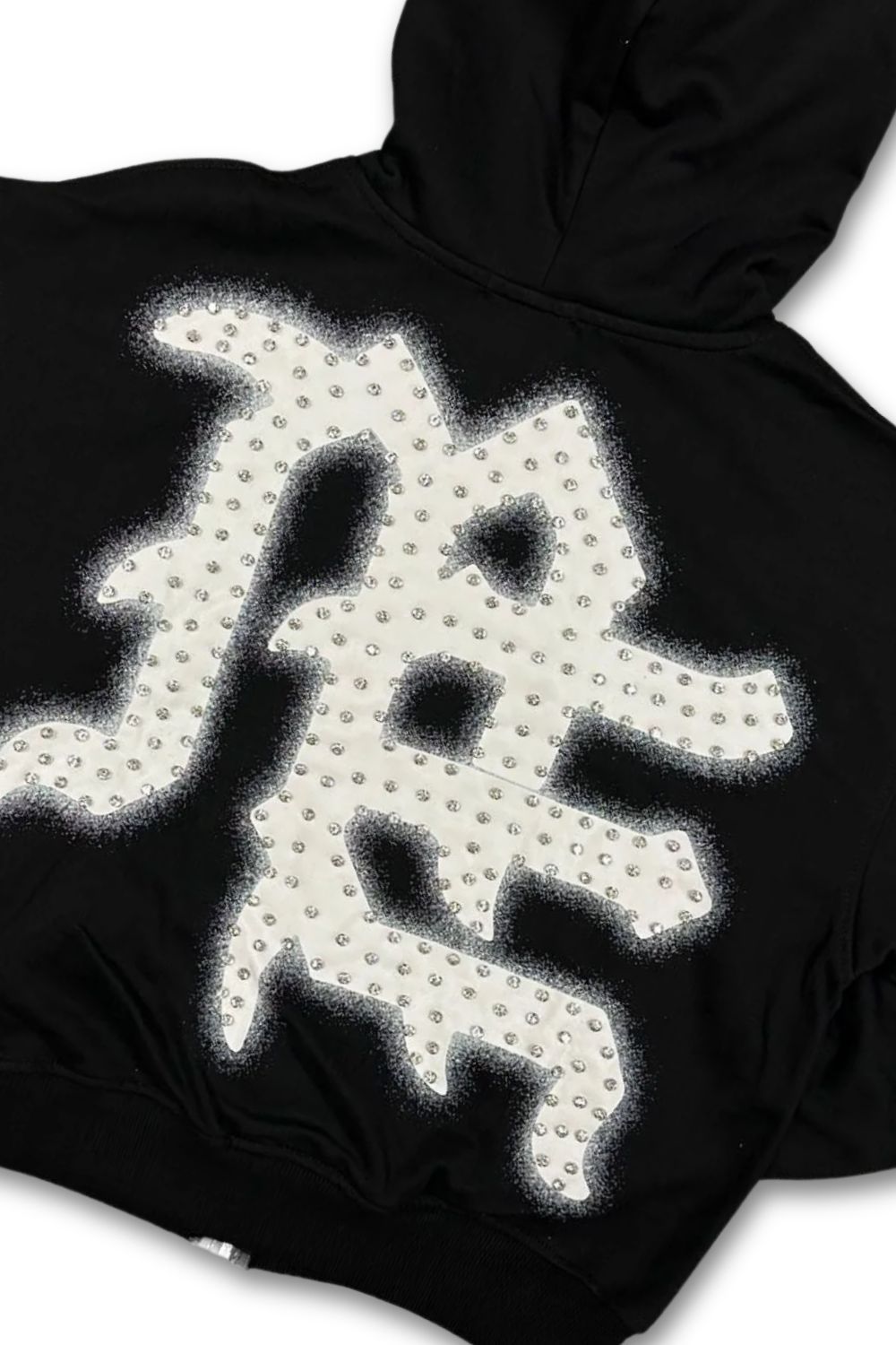 Mixed Emotions Emotions Never Die Rhinestone Zip Up Hoodie - Black