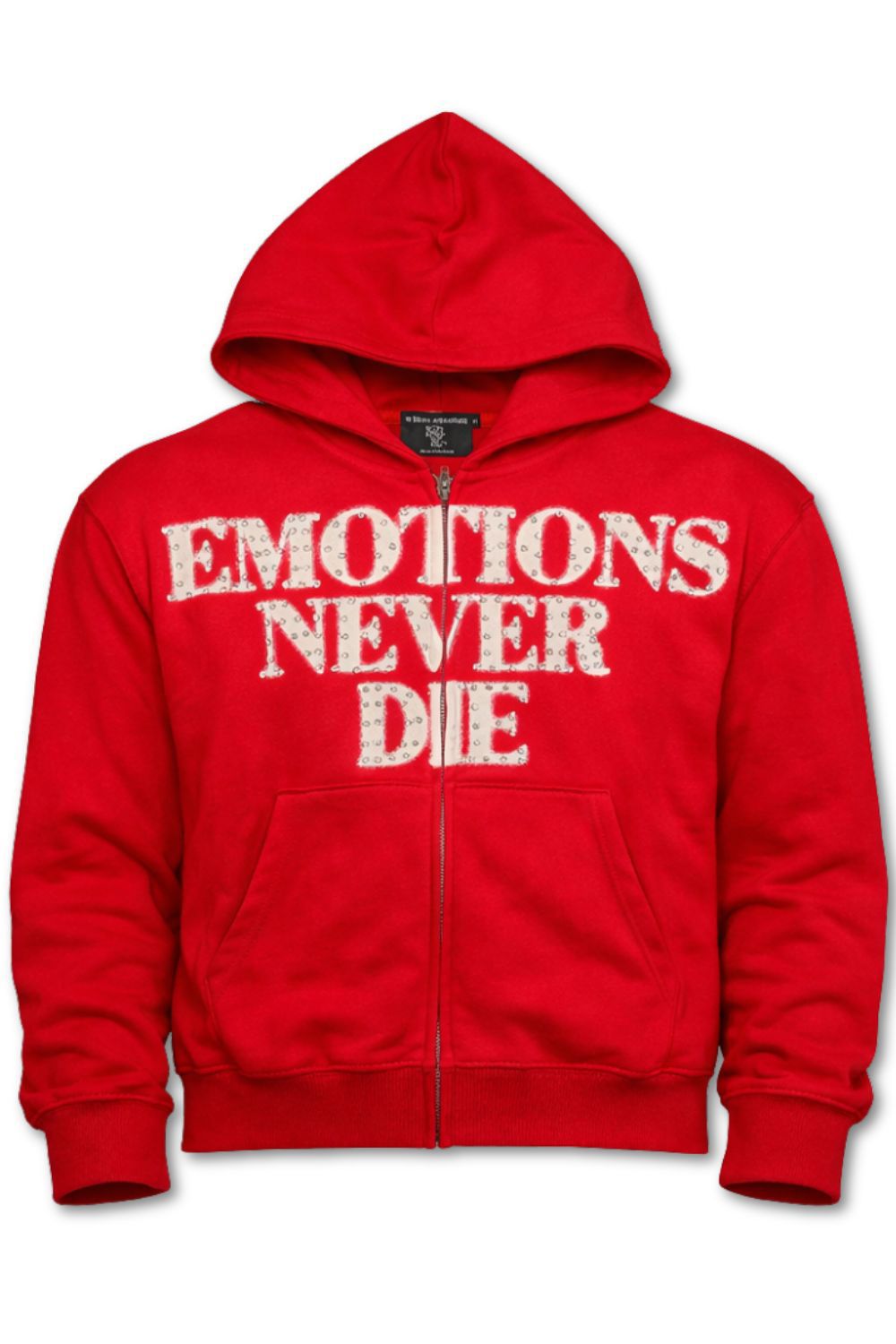 Mixed Emotions Emotions Never Die Rhinestone Zip Up Hoodie - Red