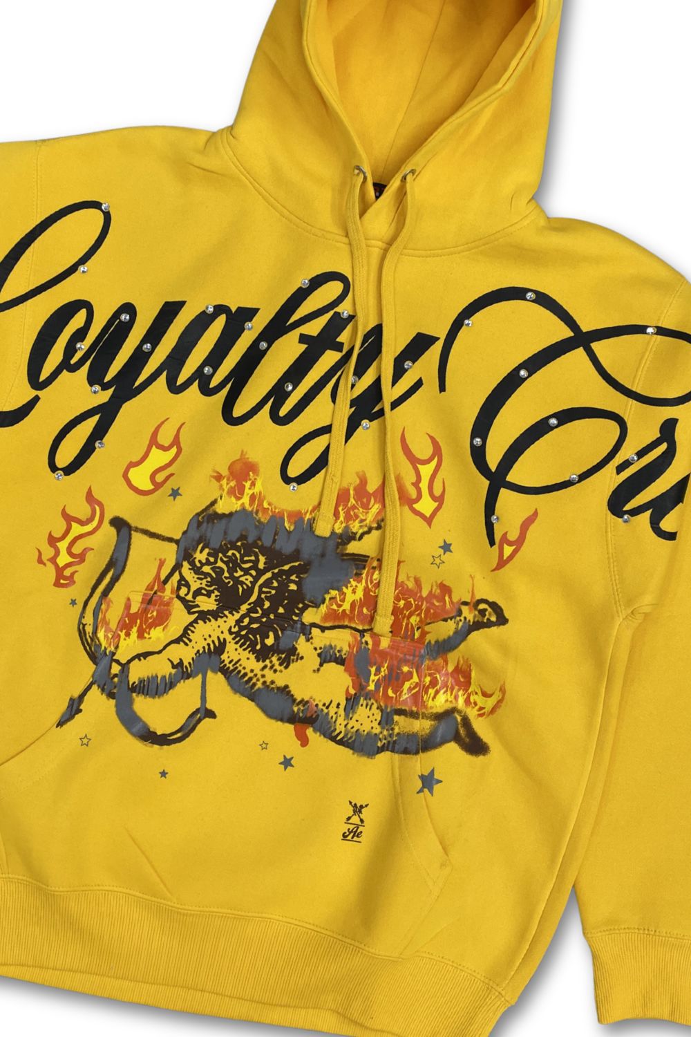 Loyalty Crew Rhinestone Graphic Hoodie - Yellow