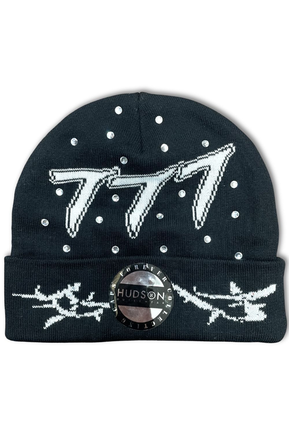 Hudson 777 Diamond Beanie - Black/White