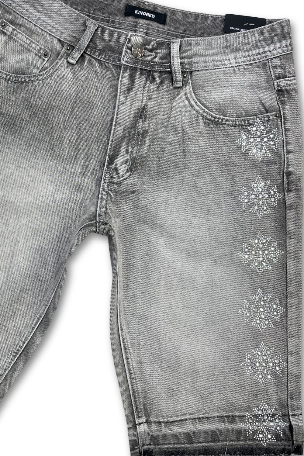 Kindred Rhinestone Jean Shorts - Grey