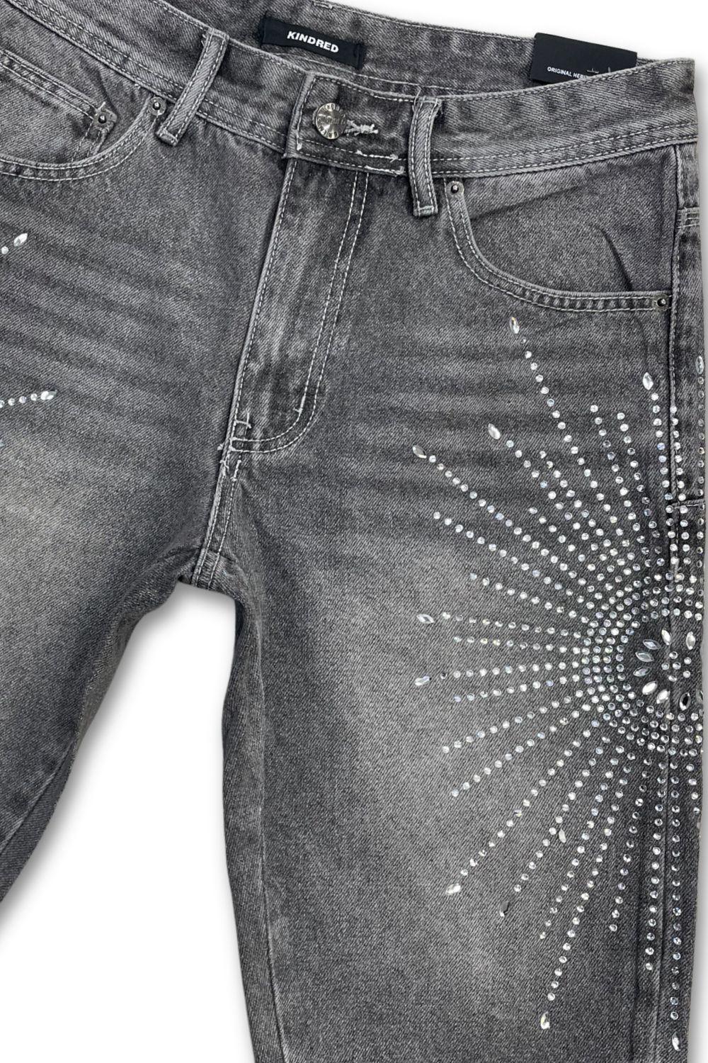 Kindred Rhinestone Firework Jean Shorts - Grey