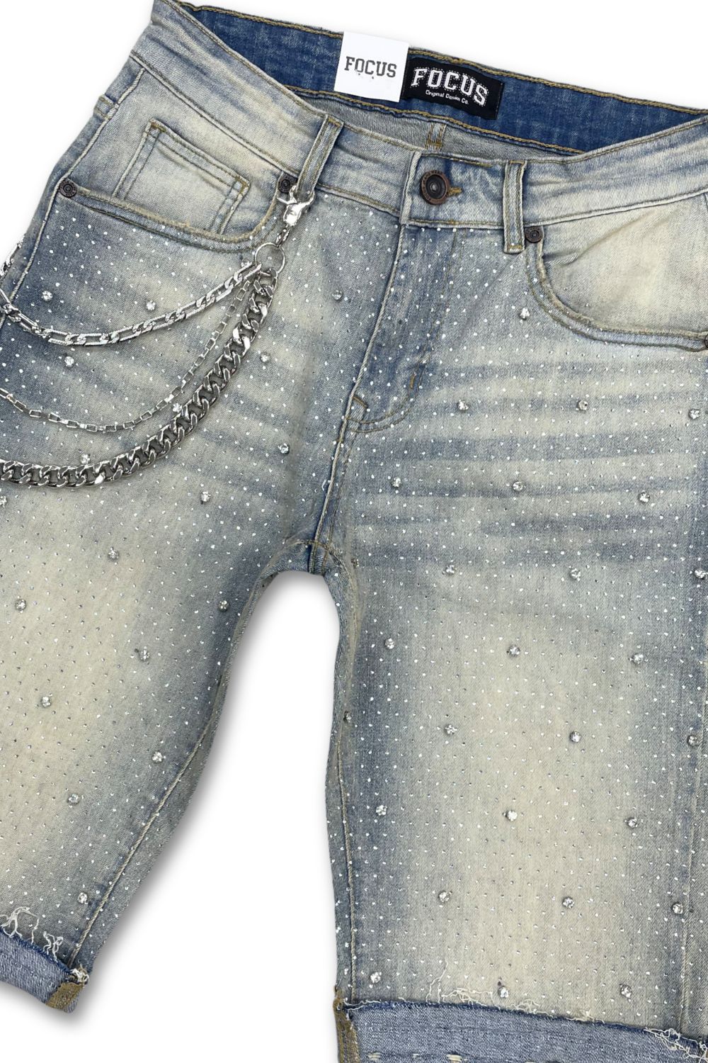 Focus Embellished Rhinestone Jean Shorts - Vintage