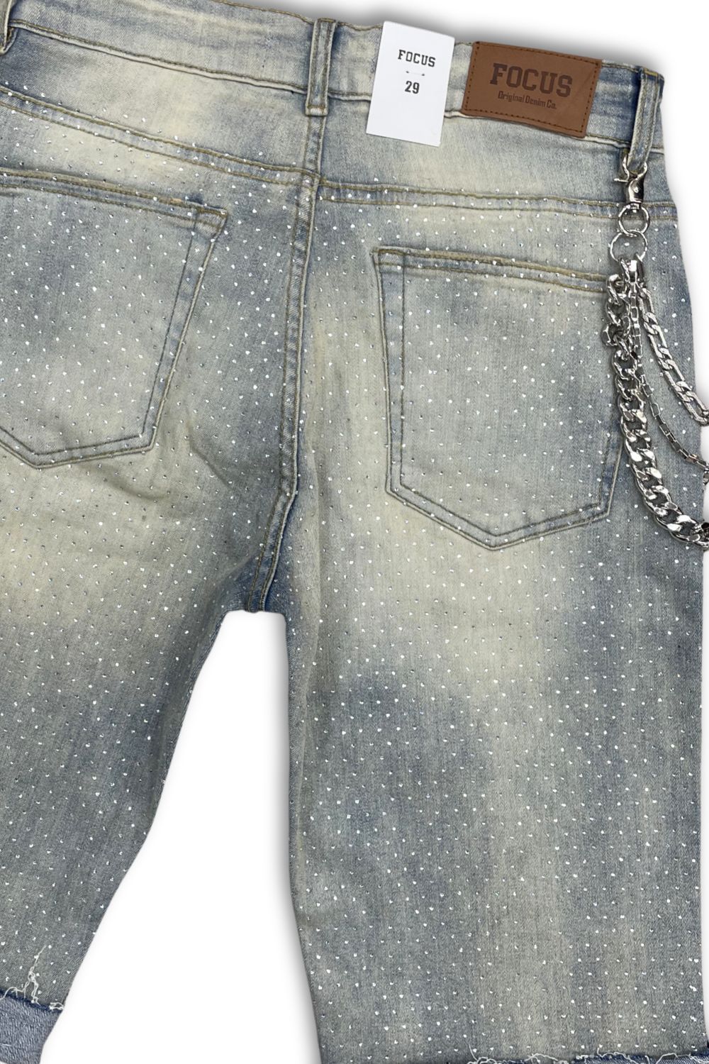 Focus Embellished Rhinestone Jean Shorts - Vintage