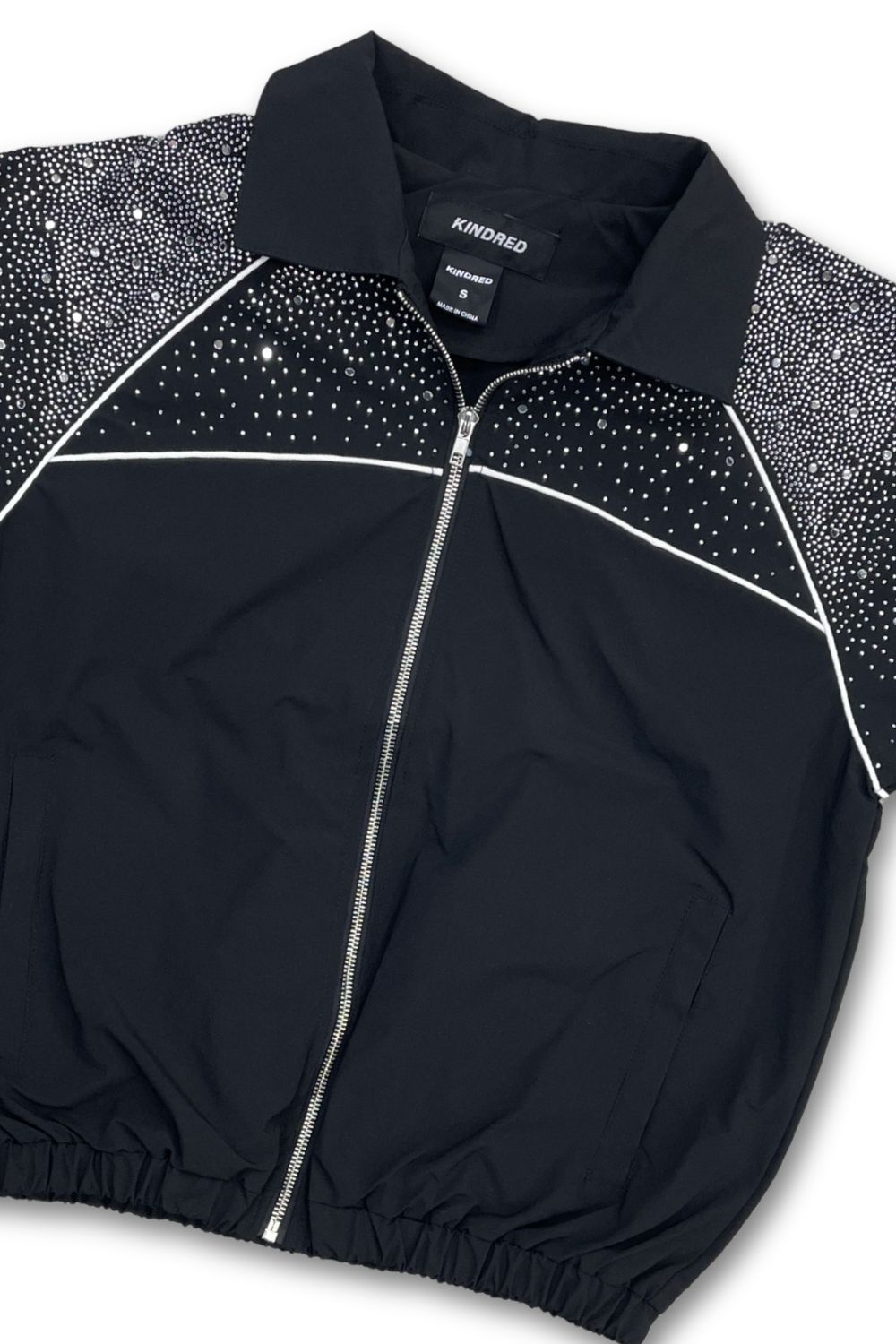Kindred Rhinestone Nylon Zip Up - Black