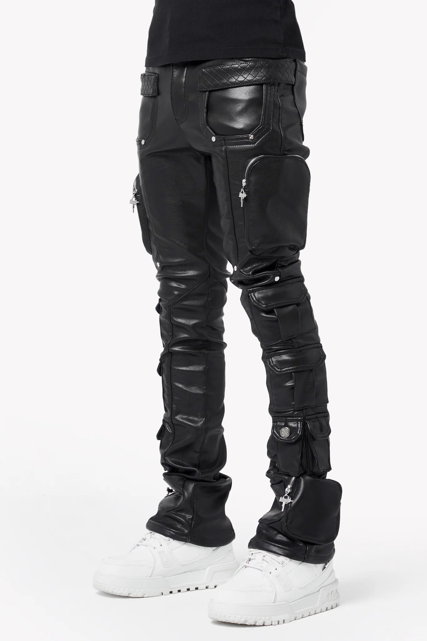 Guapi-Obsidian Black Cargo Leather Pant