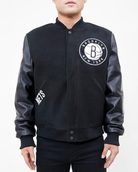 Black Brooklyn Nets Pro Standard Crest Wool Varsity Jacket 2XL